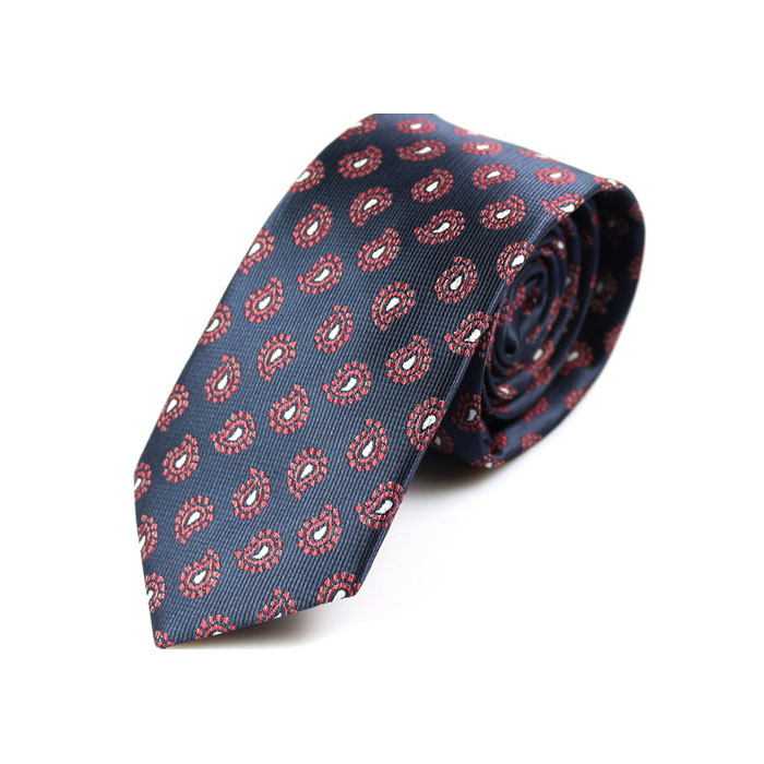 6cm Midnight Blue, Red Wine and White Polyester Novelty Skinny Tie