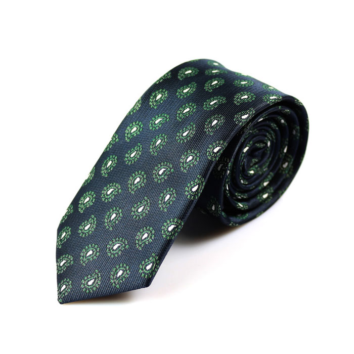 6cm Midnight Blue, Dark Forest Green and White Polyester Novelty Skinny Tie
