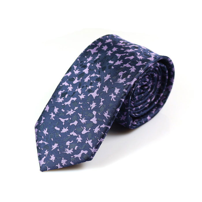6cm Grape and Midnight Blue Polyester Floral Skinny Tie