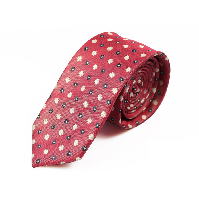 6cm Red, SeaShell and Black Eel Polyester Polka Dot Skinny Tie