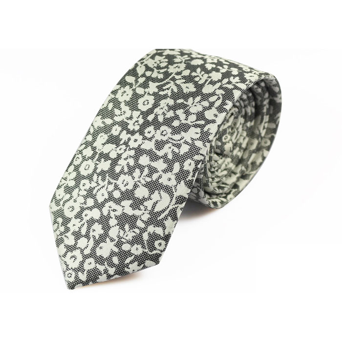 6cm Gray and SeaShell Polyester Floral Skinny Tie
