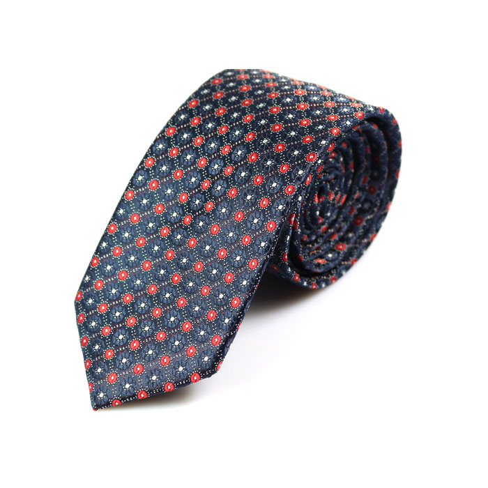 6cm Midnight Blue, Red and White Polyester Novelty Skinny Tie