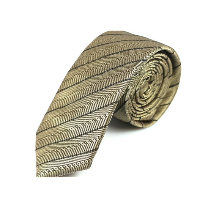 6cm Gold and Ginger Brown Cotton Striped Skinny Tie