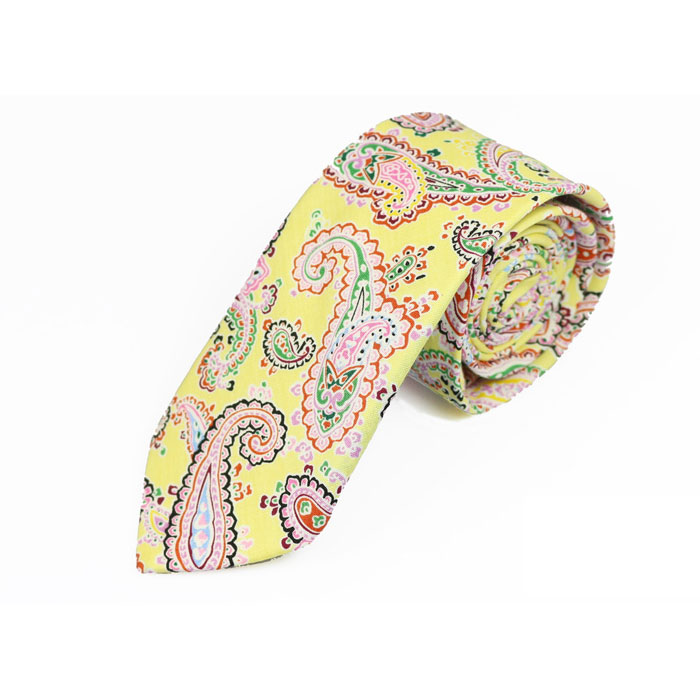 6cm Yellow and Pink Cotton Paisley Skinny Tie