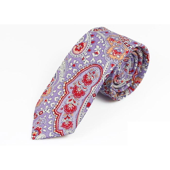6cm Grape, Red, Peach and SeaShell Cotton Paisley Skinny Tie