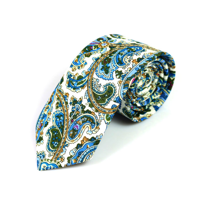 6cm SeaShell and Blue Dress Cotton Paisley Skinny Tie