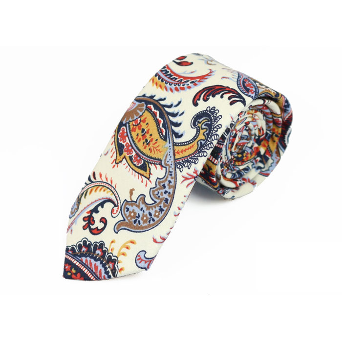 6cm White and Red Cotton Paisley Skinny Tie