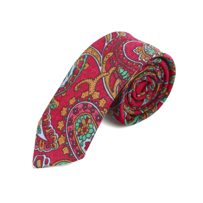 6cm Red and Gold Cotton Paisley Skinny Tie