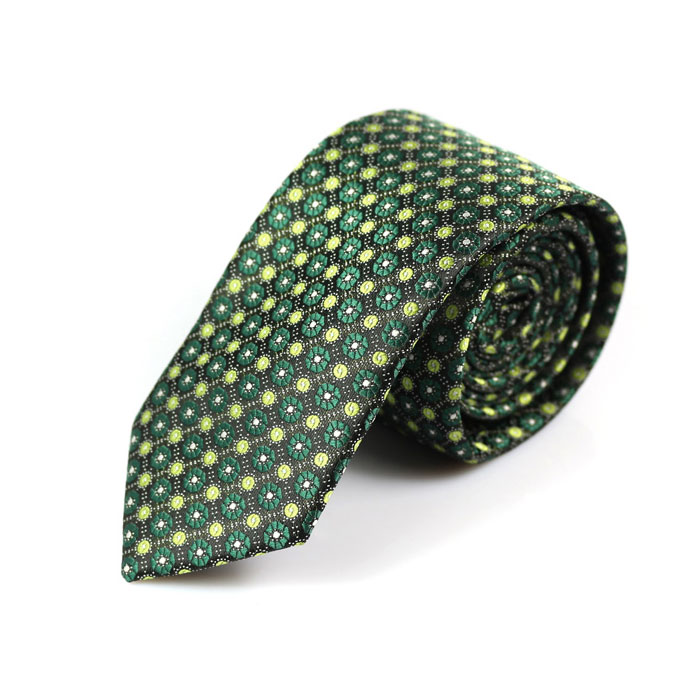 6cm Dark Forest Green and Yellow Polyester Novelty Skinny Tie