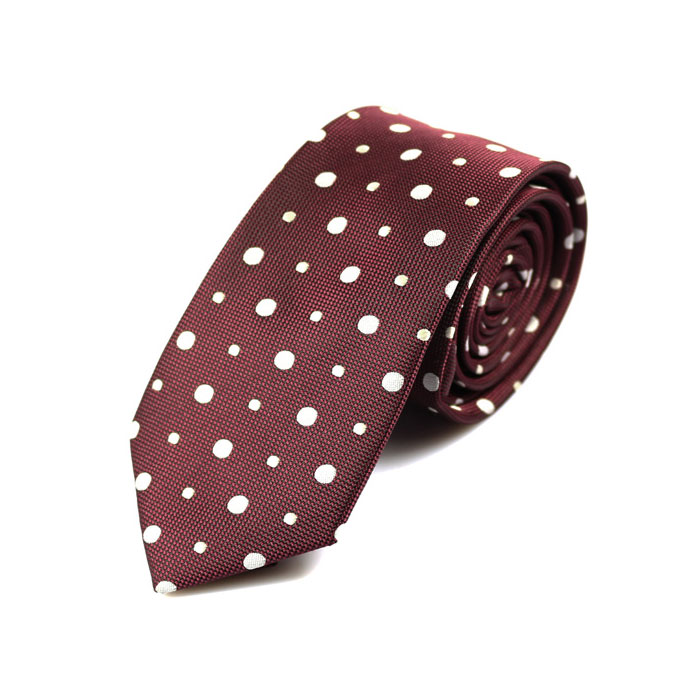 6cm Firebrick and White Polyester Polka Dot Skinny Tie