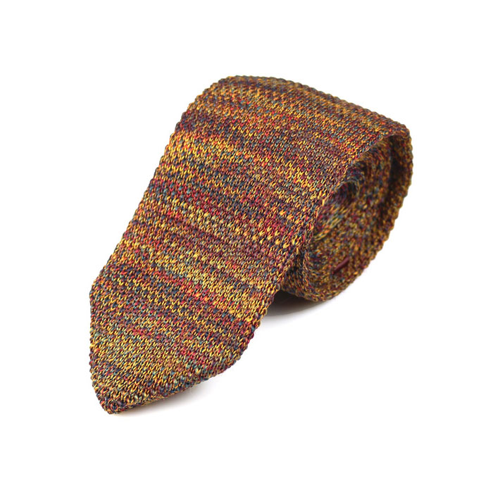 7cm Brown and Brass Knit Solid Skinny Tie