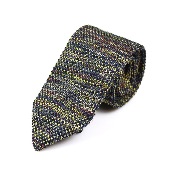 7cm Black and Brass Knit Solid Skinny Tie