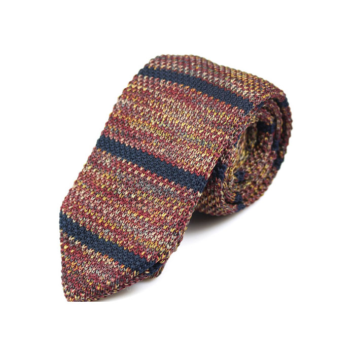 7cm Oak Brown and Red Knit Striped Skinny Tie