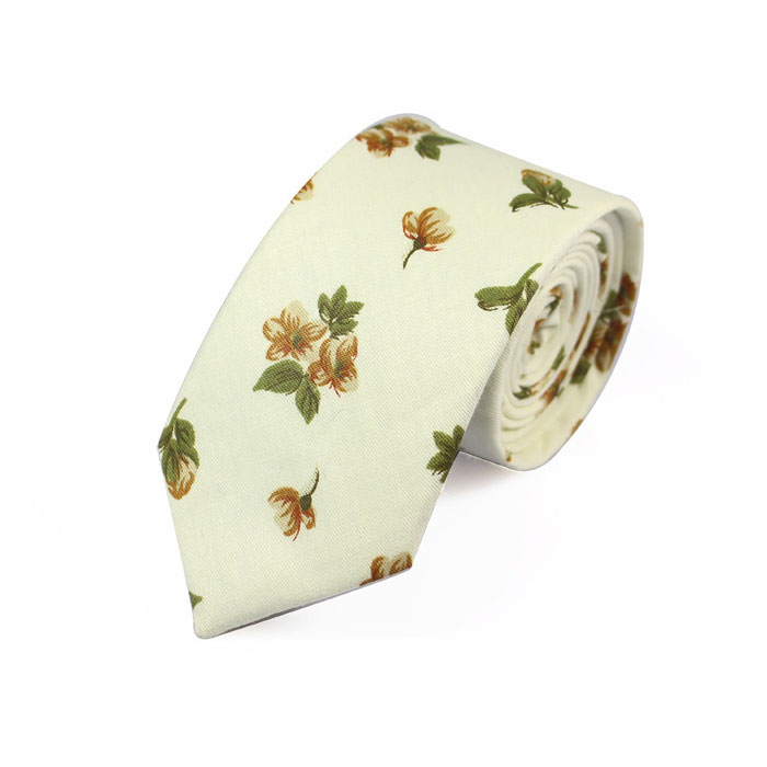 6cm SeaShell, Oak Brown and Beer Cotton Floral Skinny Tie