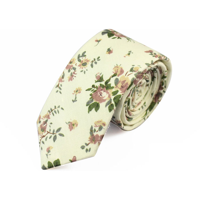 6cm SeaShell, Oak Brown and Pink Bubblegum Cotton Floral Skinny Tie