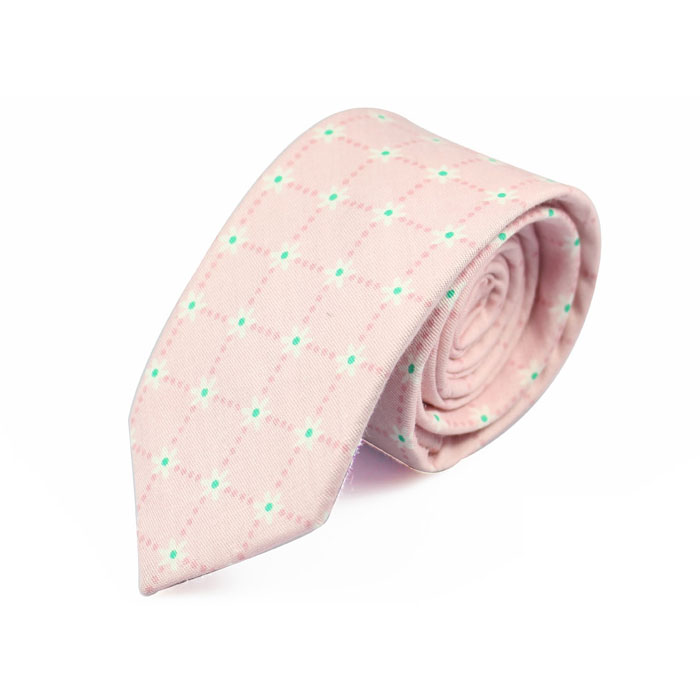 6cm Pink Bubblegum and White Cotton Plaid Skinny Tie