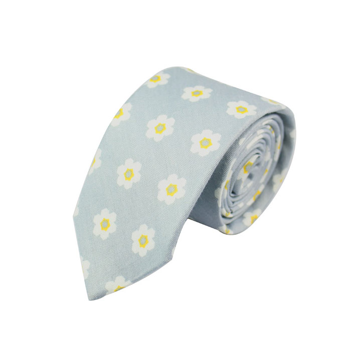 6cm Blue and White Cotton Floral Skinny Tie