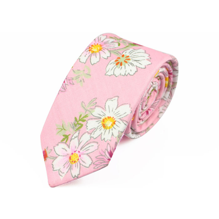 6cm Pearl, Brass and Dark Salmon Cotton Floral Skinny Tie