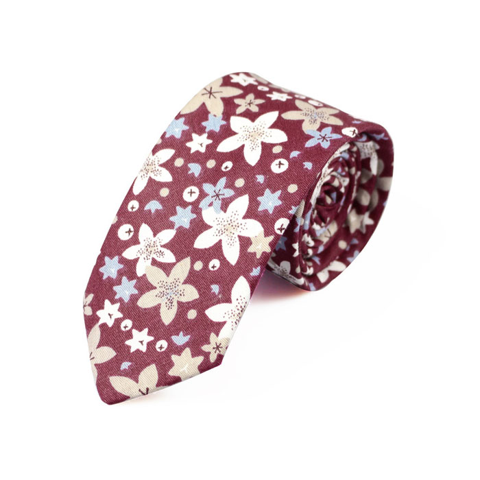 6cm Red and SeaShell Cotton Floral Skinny Tie