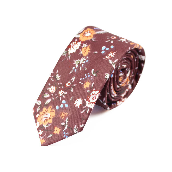 6cm Red and SeaShell Cotton Floral Skinny Tie
