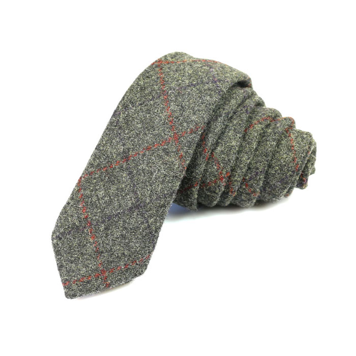 5cm Carbon Gray and Ferrari Red Cotton Plaid Skinny Tie