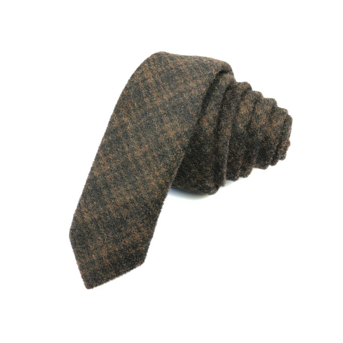 5cm Brown Cotton Plaid Skinny Tie