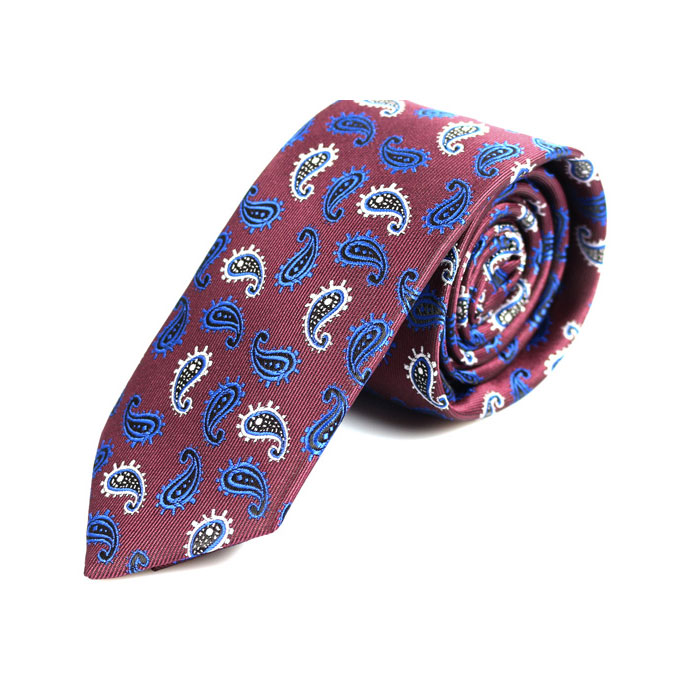 6cm Red and Blue Polyester Paisley Skinny Tie