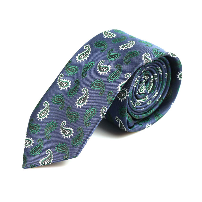 6cm Blue and Green Polyester Paisley Skinny Tie