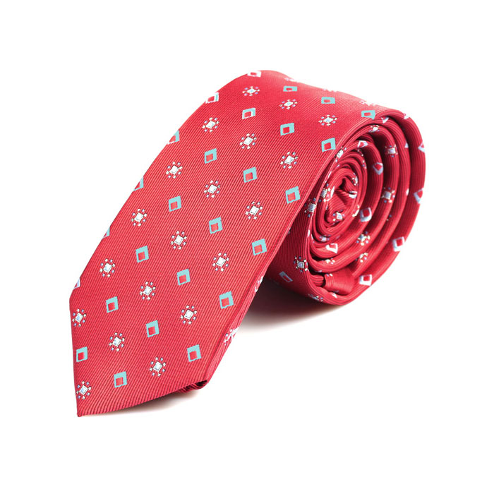 6cm Red and White Polyester Novelty Skinny Tie