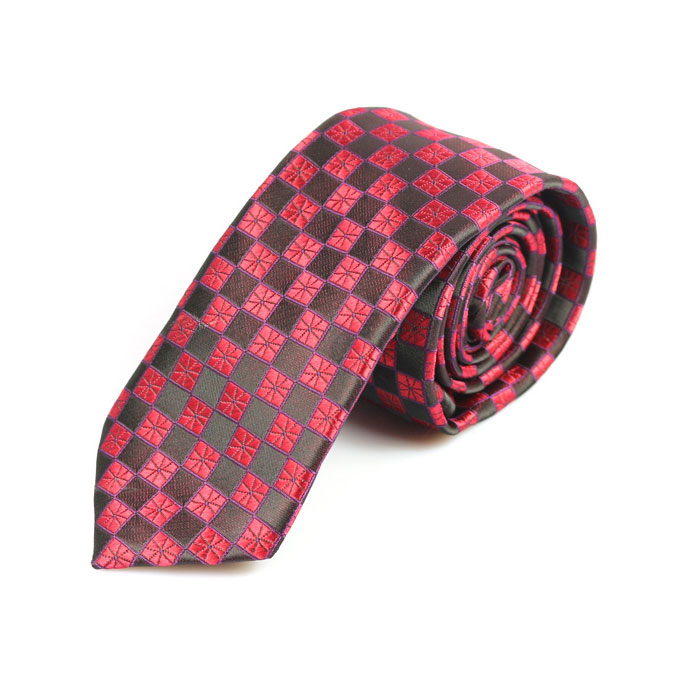 6cm Red and Black Cat Polyester Argyle Skinny Tie