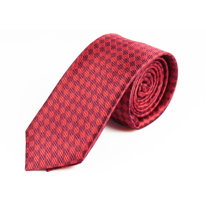 6cm Puce and Burgundy Polyester Checkered Skinny Tie