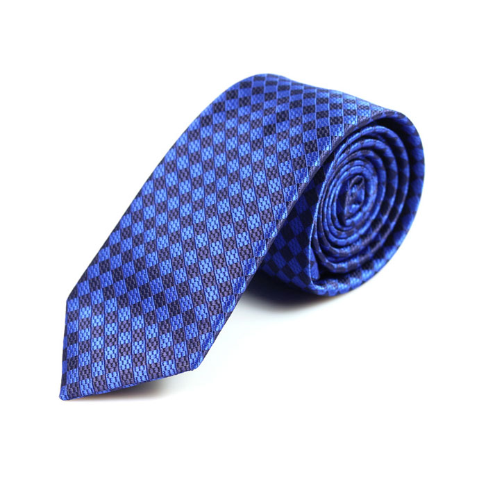 6cm Midnight Blue Polyester Checkered Skinny Tie