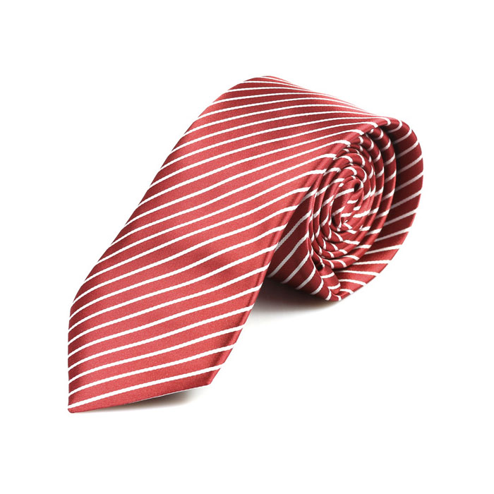 6cm Red and White Polyester Striped Skinny Tie