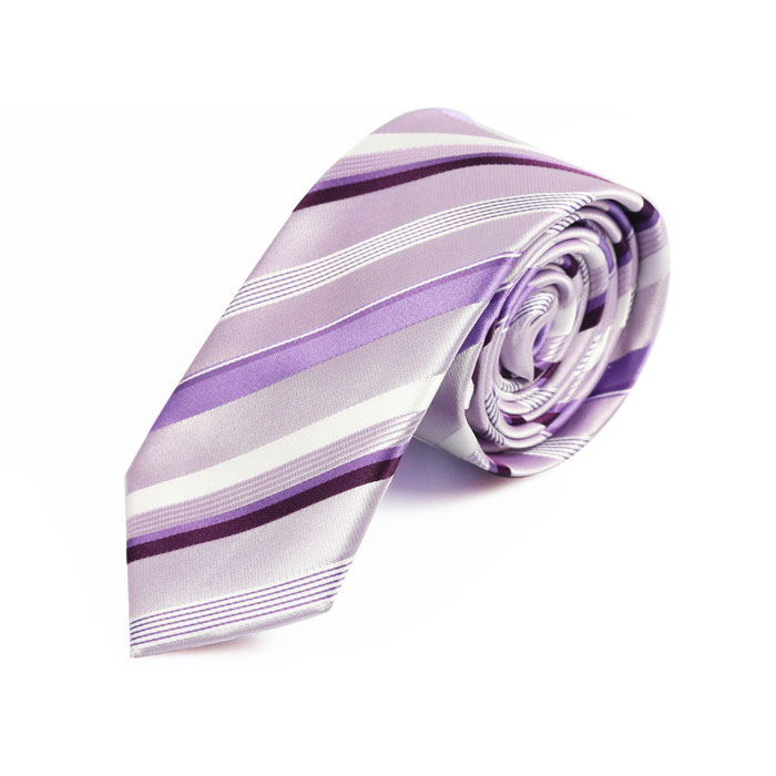6cm Wisteria Purple and White Polyester Striped Skinny Tie