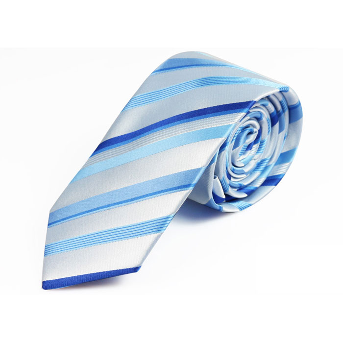 6cm Purple and Pale Blue Lily Polyester Striped Skinny Tie