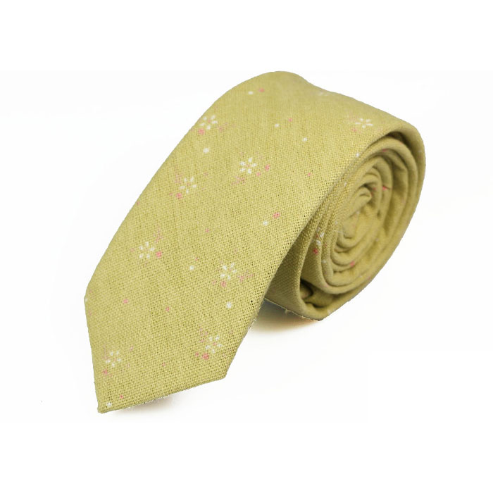 6cm Gold and Yellow Cotton-Linen Blend Floral Skinny Tie