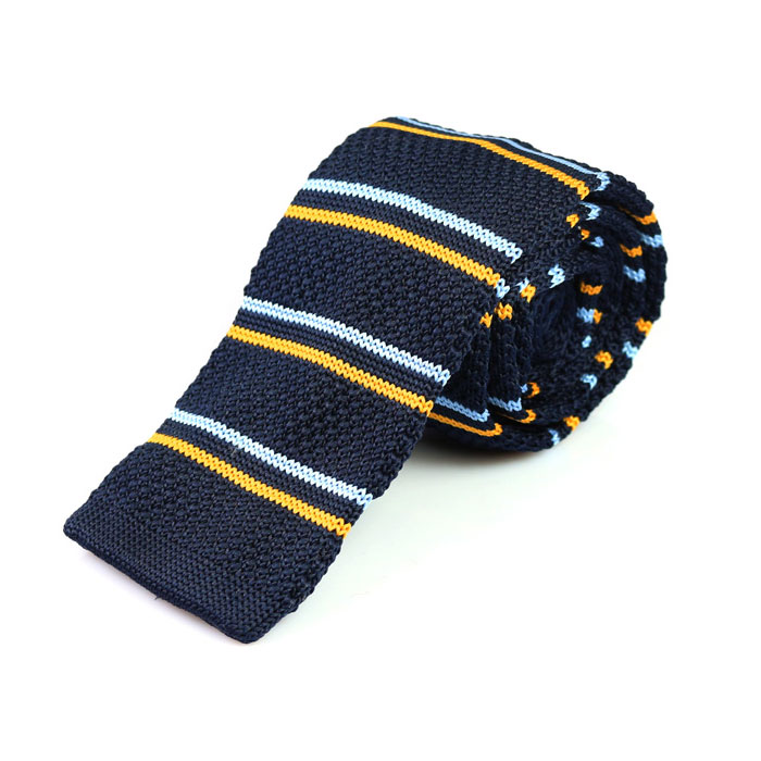6cm Midnight Blue and Avocado Green Knit Striped Skinny Tie