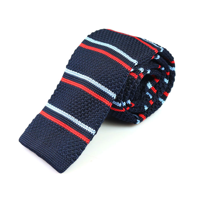 6cm Midnight Blue and Ferrari Red Knit Striped Skinny Tie