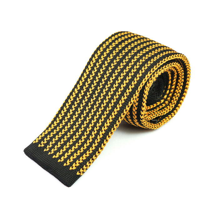 6cm Yellow and Black Eel Knit Striped Skinny Tie