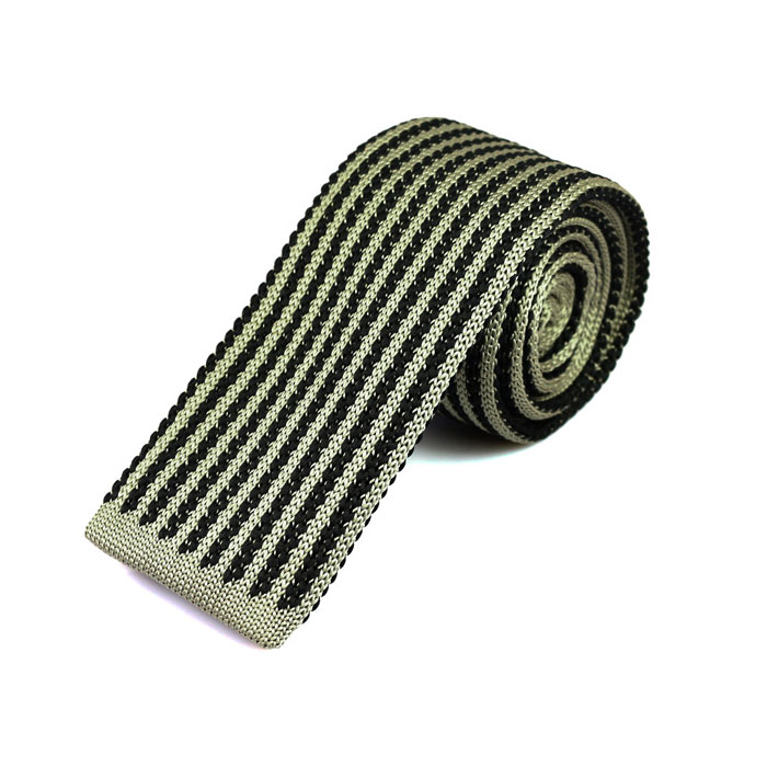 6cm Gold and Black Eel Knit Striped Skinny Tie
