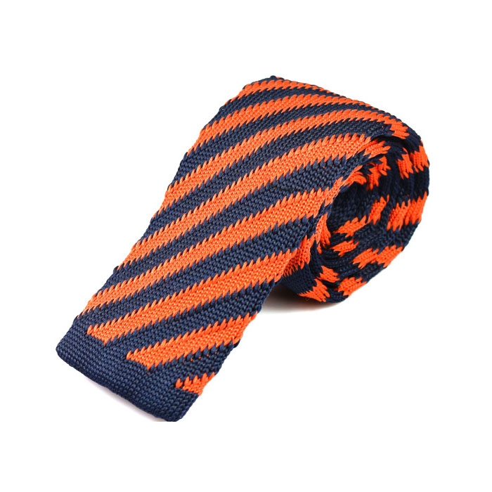 6cm Midnight Blue and Scarlet Knit Striped Skinny Tie