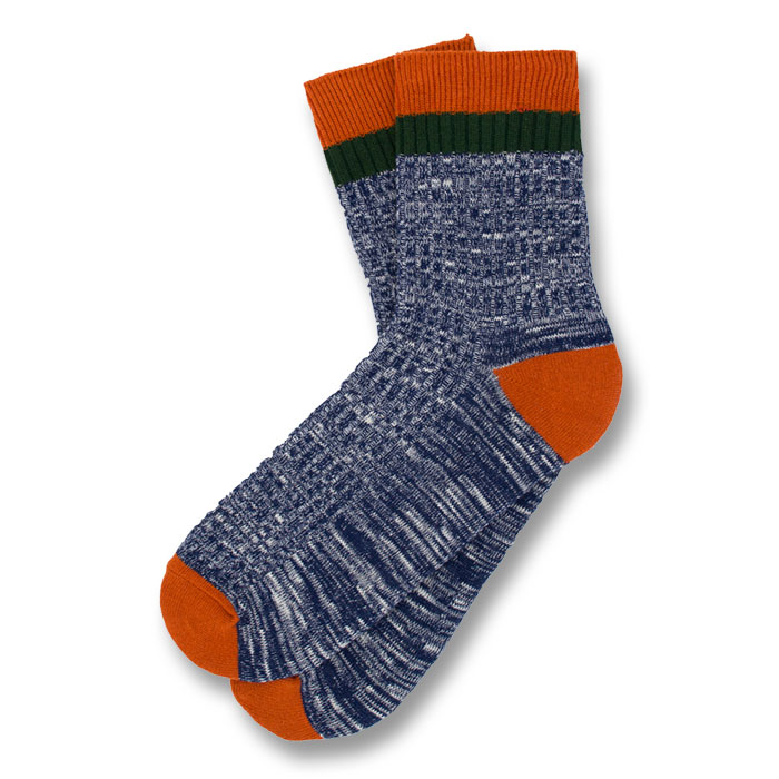 Dark Slate Blue, Papaya Orange and Dark Forest Green Cotton Solid Socks