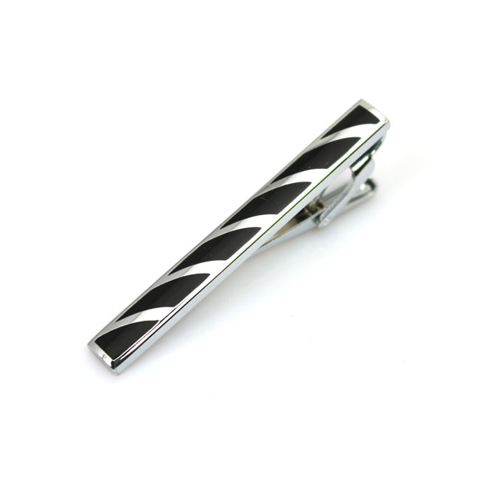 Black Striped Silver Tie Bar