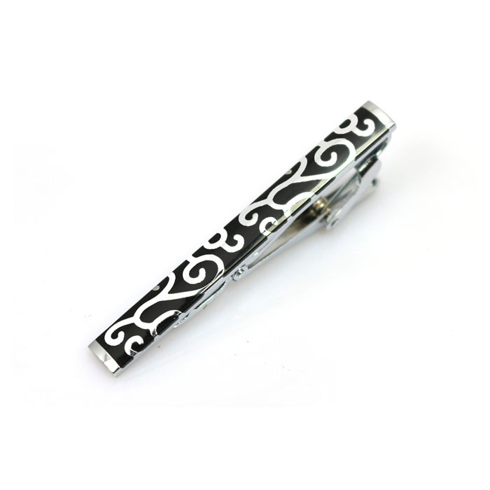 Silver Carved Black Tie Bar