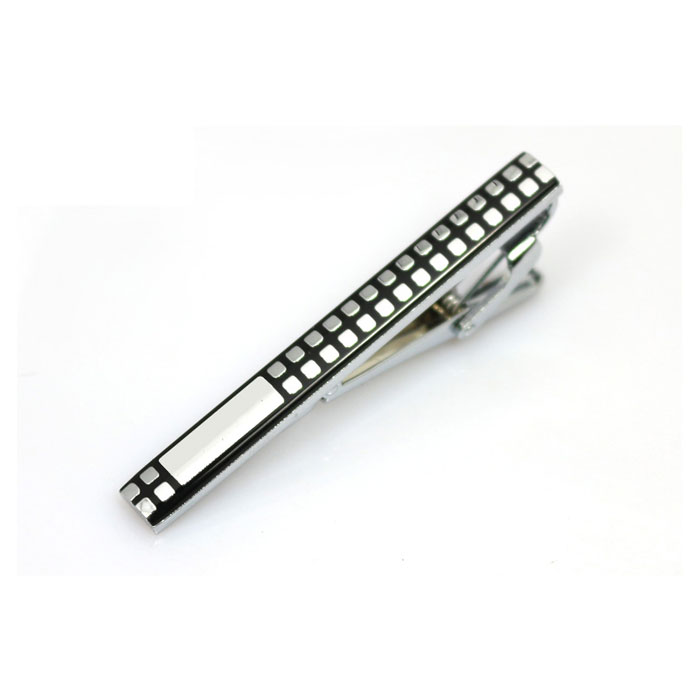 Silver Checkered Black Tie Bar