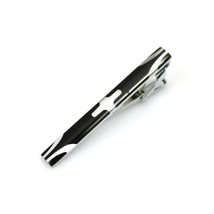 Silver Carved Black Tie Bar