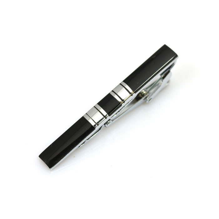 Silver Striped Black Tie Bar