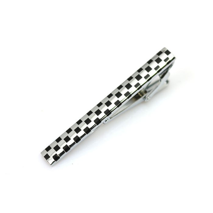 Black Checkered Silver Tie Bar