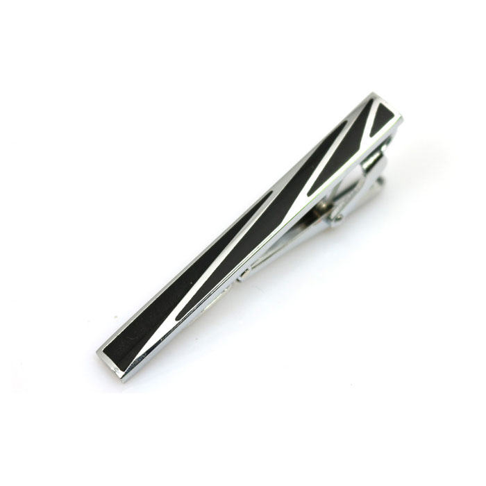 Silver Striped Black Tie Bar