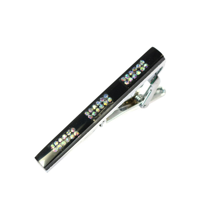 Black Bejeweled Mirrored Tie Bar